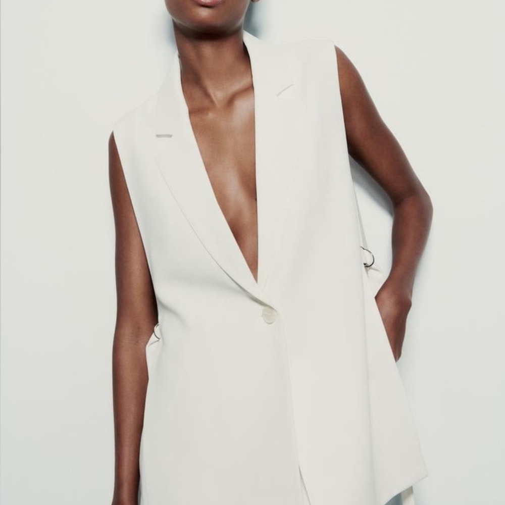Zara Elegant White Sleeveless Blazer Vest